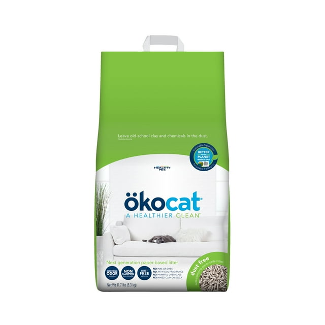 okocat Dust Free Cat Litter, Nonclumping Paper Pellet, Unscented, 11.7