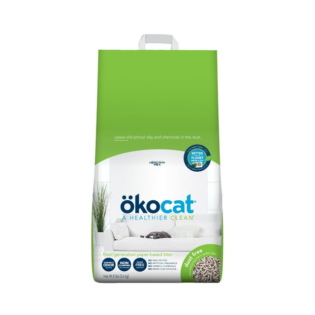 okocat Dust Free Cat Litter, Nonclumping Paper Pellet, Unscented, 8.0