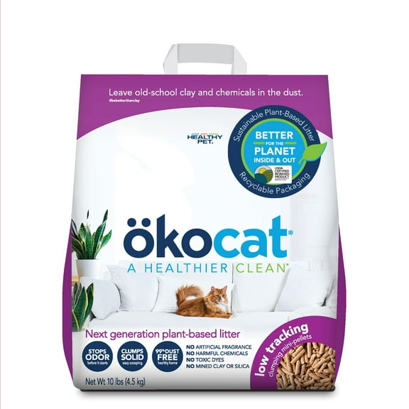 okocat Low Tracking, Less Mess Cat Litter, Clumping Wood Pellets, Dust Free, Unscented, 10.0 lbs.