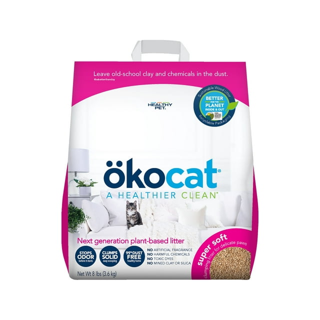 okocat Super Soft Clumping Natural Wood Cat Litter for Delicate Paws, 8.0lbs