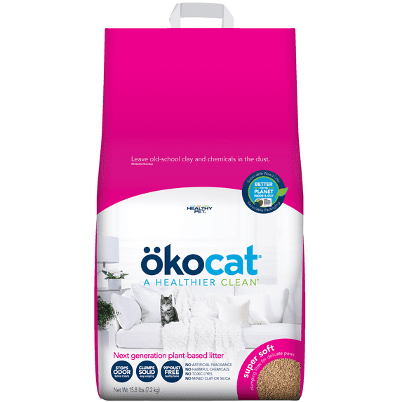 okocat Super Soft Clumping Natural Wood Cat Litter for Delicate Paws, Unscented, 15.8 lbs.