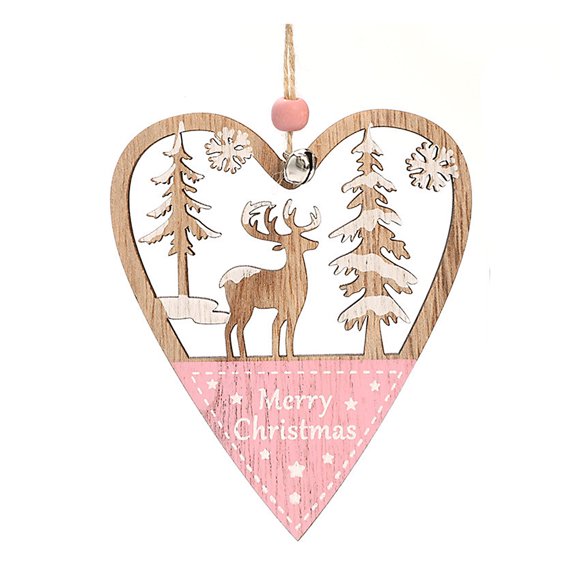 okwish Christmas Decoration Five-pointed Star Wooden Ornament Reindeer Home Décor Pink Hanging Gift Party Deer Love Pendant