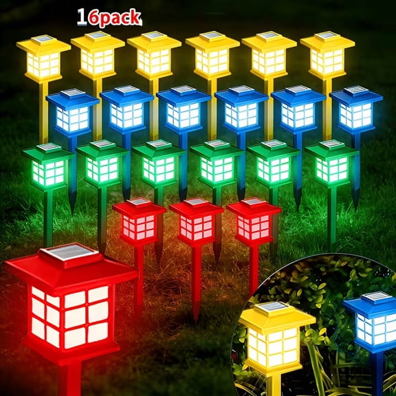 olar Pathway Lights Outdoor Landscape Waterproof Lights, IP44 Waterproof Solar-Powered Garden Lights for Courtyard, Lawn Landscape Lighting Decoration with Colorful Shells (16PCS)
