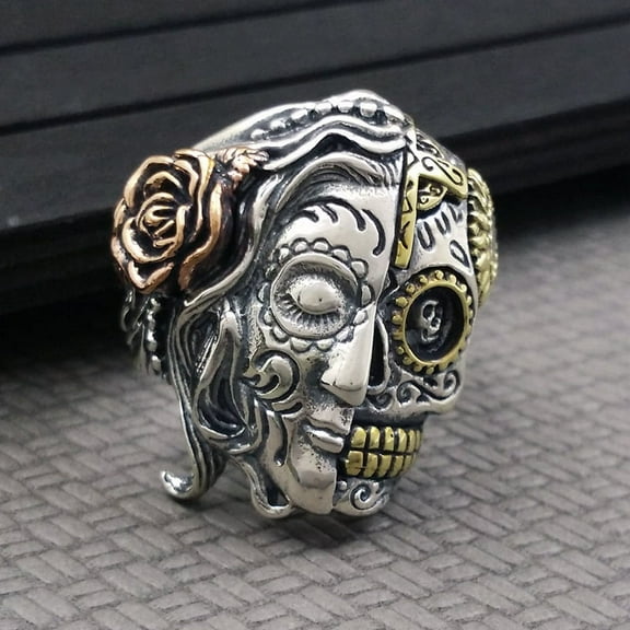 An old 925 silver retro punk style ring, half skeleton and half goddess, small and luxurious, perfect for gifts to yourself or friends as a New Year gift.,10