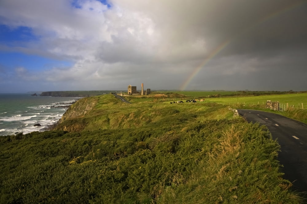 The old Copper Mine Buildings at Tankardstown in the UNESCO designated Copper Coast Geopark in County Waterford Ireland Canvas Art - George Munday Design Pics (38 x 24)