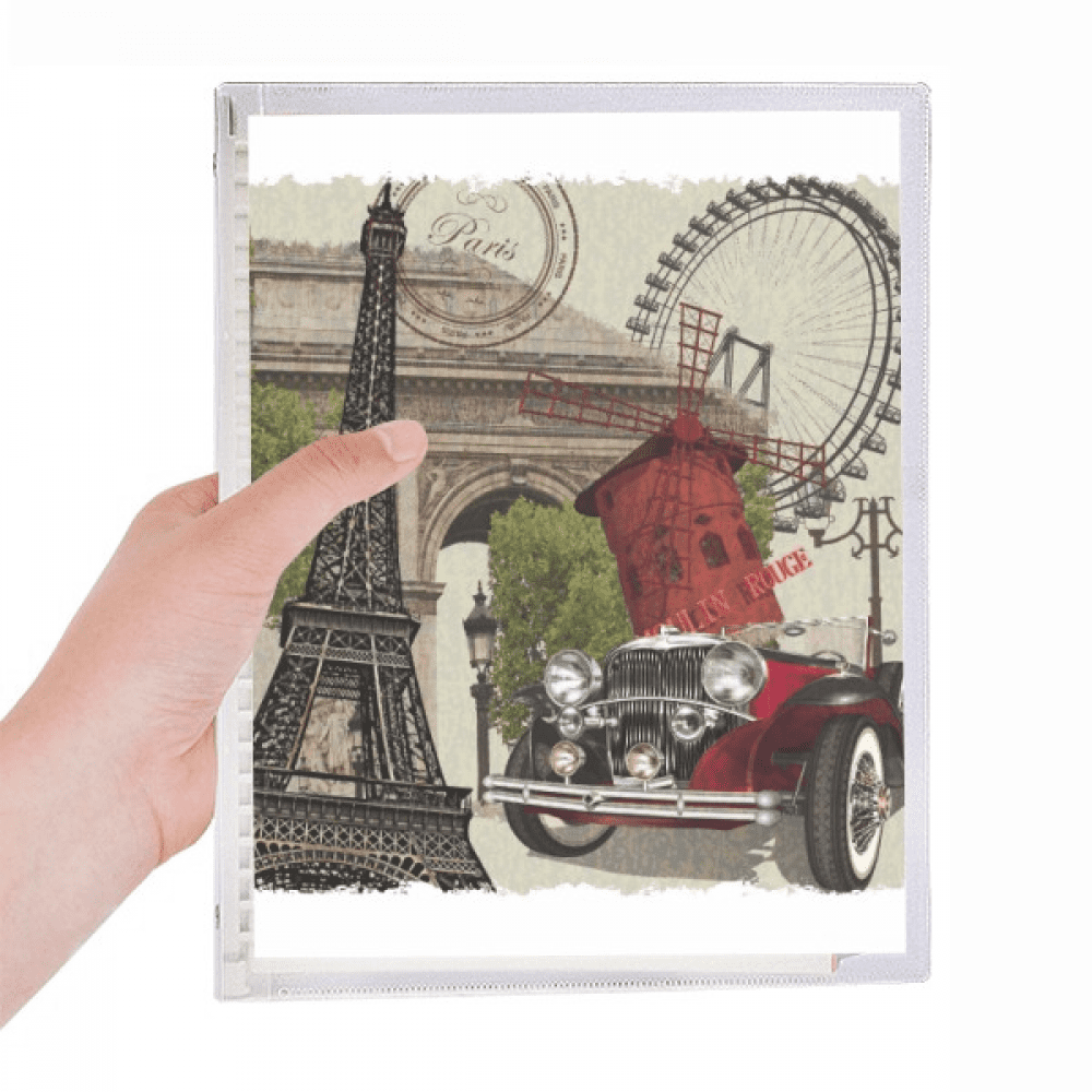 old car france eiffel tower notebook loose diary refillable journal statiry