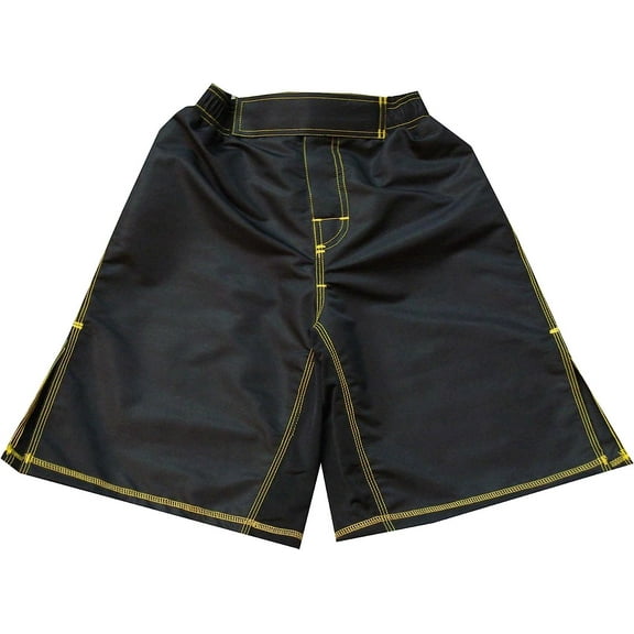 oldorf USA MMA Board Shorts Black with Yellow Stitching S NO Logo Sparring Fitness Gym Equipment Grappling Shorts, Kickboxing Shorts, Fighting Shorts, Muay Thai Training Shorts