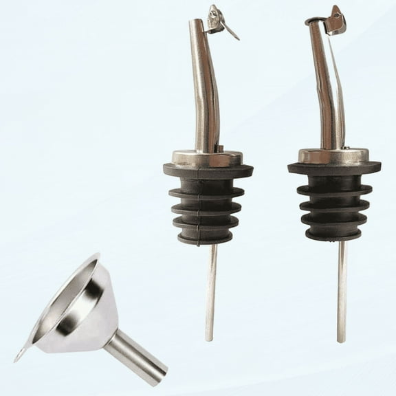 olive oil spouts,Stainless Steel Classic Bottle Pour Tapered Spouts for Pours liquor, vinegar, syrup or oils with Stainless Steel Funnels (2pcs)