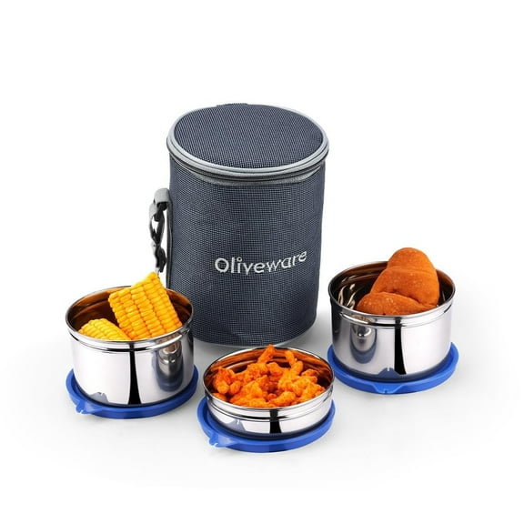 SOPL-OLIVEWARE Angelic Lunch Box with Insulated Fabric Bag, Leak Proof 3 Steel Containers (2 * 450 ml, 1 * 300 ml) - Red