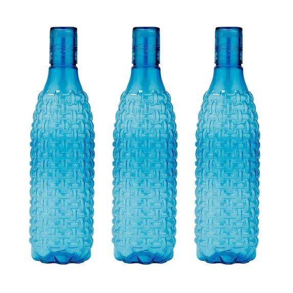 oliveware Premium Plastic Water Bottle, 1L, Set of 3, Blue