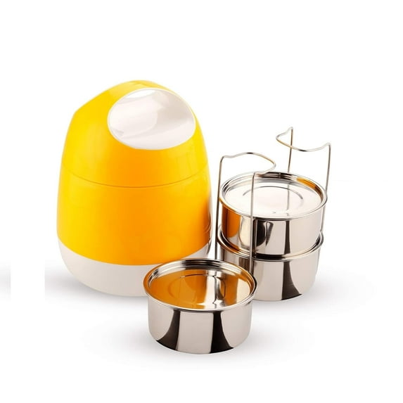 SOPL-OLIVEWARE (Logo) with Device Marvel Lunch Box with Insulated Box, 3 Stainless Steel Containers 300ml Each, Leak Proof & Sturdy - Yellow