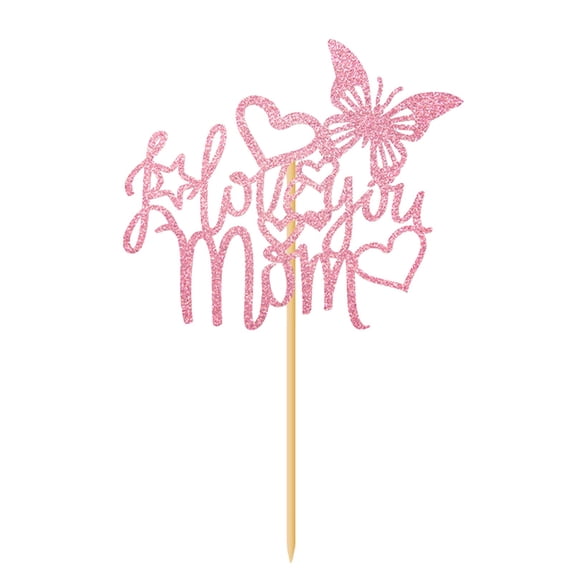 olkpmnmk 1 Pack I Love You Mom Cake Topper with Glitter Hollow Heart Love Mom Cake Pick Cake Decorations for Women Birthday Mother's Day Theme Party Supplies Mother's Day Party Cake Topper 5x5.9 Inch