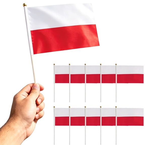 olkpmnmk 10Pcs Hand Held Small Miniature Poland Flags on Stick, World Cup Hand Waving Cheering Flags Poland National Flag, Sports Event Decorations, Party Cheer Supplies