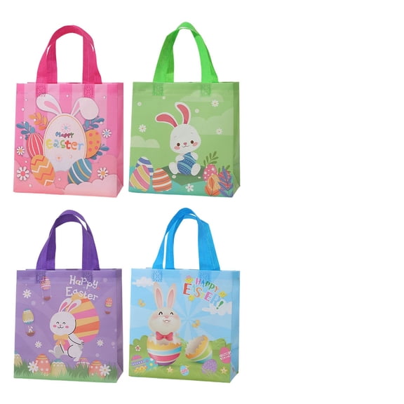 olkpmnmk 12Pcs Happy Easter Bags Bunny Carrot Chick Egg Treat Gift Non-Woven Bags Easter Gift Bags Easter Treat Bags with Handles for Gifts Wrapping,Egg Hunt,Easter Party Supplies,10.6x4.7x11.4 Inch