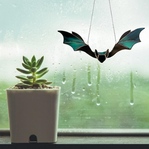 olkpmnmk 1Pc Colorful Acrylic Bat Decoration Window Hanging Suncatcher, Halloween Bat Acrylic Hanging Ornaments, Acrylic Window Wall Art Decor for Living Room, Home, Office, Kitchen, 4.7 Inch