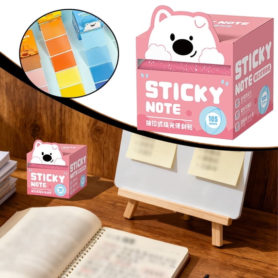 olkpmnmk 1Pc Sticky Notes, Glittery Full Adhesive Sticker Notes with Cute Box, Cartoon Pull-out Pearlescent Sticky Notes, Portable Pull Design Sticky Notes for Office Classroom Essentials