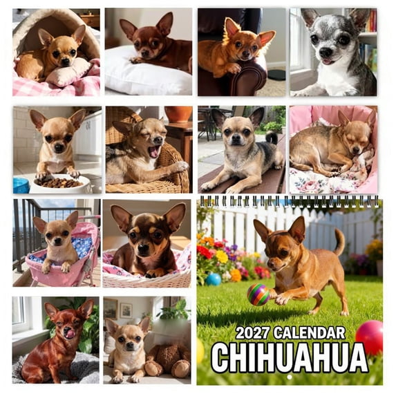 olkpmnmk 2027 Chihuahua Wall & Desk Calendar, 12 Month Dated Monthly Planner with Adorable Puppy Photos, Desk Flip Calendar, Wall Hanging Or Desktop Calendar for Daily Scheduling & Reminders