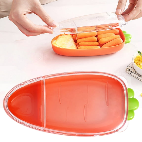 olkpmnmk 2Pcs Snackle Box Container, Carrot Shaped Snack Container with 2 Compartment, Fruit Snack Veggie Tray with Lids for Fridge Fresh Keeping,Portable Snack Tray for Picnic, Party, Travel