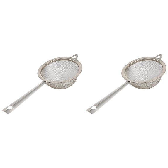olkpmnmk 2Pcs Stainless Steel Fine Mesh Strainer with Handle, Kitchen Metal Sieve Sifter Colander Skimmer, Hand Held Small Food Strainer for Tea Rice Oil Noodles Fruits and Vegetables