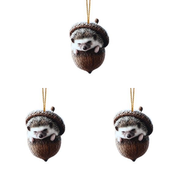 olkpmnmk 3Pcs 2D Flat Acrylic Forest Hedgehog Acorn Ornaments, Cozy Acorn Nestled Sleeping Hedgehog Forest Christmas Ornaments, Acorn Ornaments for Hanging On Christmas Trees, Doors Decor