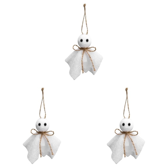 olkpmnmk 3Pcs Cute White Ghost Teru Teru Bozu Hanging Ornament, Linen Fabric Small Hanging Ghosts Pendant with Jute Rope, Halloween Ghost Ornaments for Home, Courtyard, Tree, Window & Party Supplies
