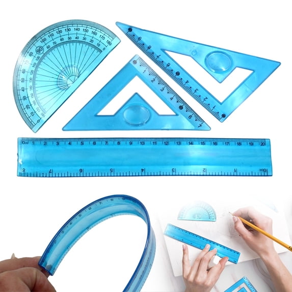 olkpmnmk 4Pcs Triangular Ruler Set, Ruler and Protractor Set, Professional Drafting Tools, Straight Ruler, Geometric Protector, 2 Triangle Rulers for Office, Drafting, Drawing, Classroom Essentials