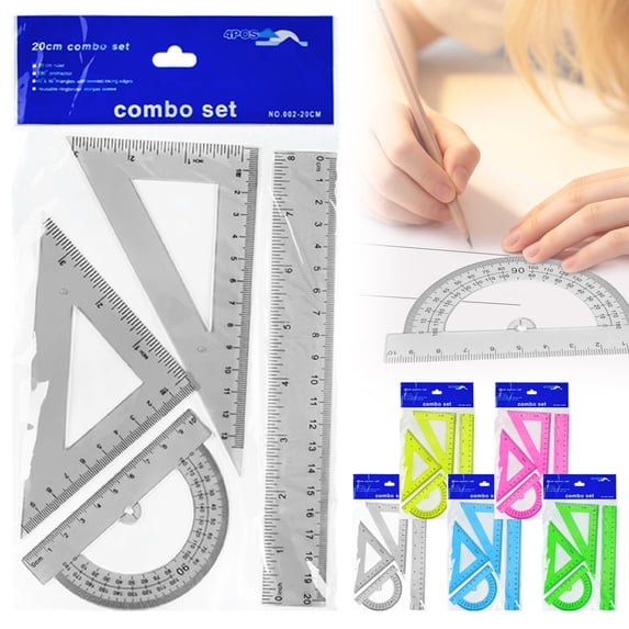 olkpmnmk 4Pcs Triangular Ruler Set, Ruler and Protractor Set, Professional Drafting Tools, Straight Ruler, Geometric Protector, 2 Triangle Rulers for Office, Drafting, Drawing, Classroom Essentials