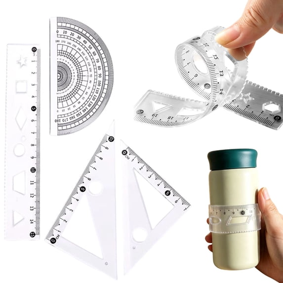 olkpmnmk 4Pcs Triangular Ruler Set, Ruler and Protractor Set, Professional Drafting Tools, Straight Ruler, Geometric Protector, 2 Triangle Rulers for Office, Drafting, Drawing, Classroom Essentials