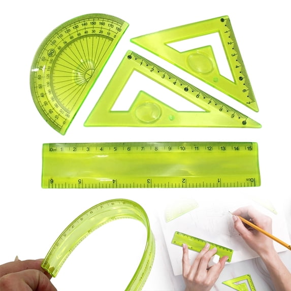 olkpmnmk 4Pcs Triangular Ruler Set, Ruler and Protractor Set, Professional Drafting Tools, Straight Ruler, Geometric Protector, 2 Triangle Rulers for Office, Drafting, Drawing, Classroom Essentials