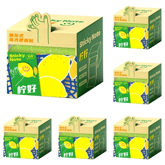 olkpmnmk 5Pcs Sticky Notes, Glittery Full Adhesive Sticker Notes with Cute Box, Cartoon Pull-out Pearlescent Sticky Notes, Portable Pull Design Sticky Notes for Office Classroom Essentials