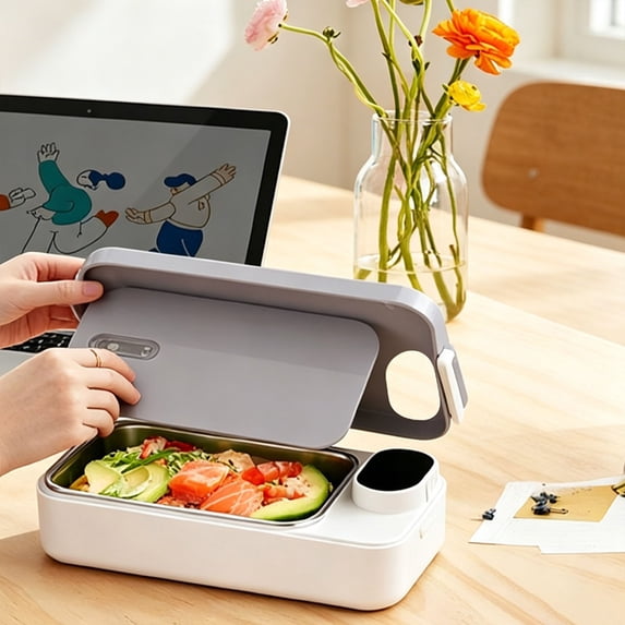 olkpmnmk 900ml Rechargeable Heated Stainless Steel Bento Box, 7200mAh Food Warmer Lunchbox With Stainless Steel Container, Digital Temperature Display, Adjustable Temp Heating Bento Box for Office
