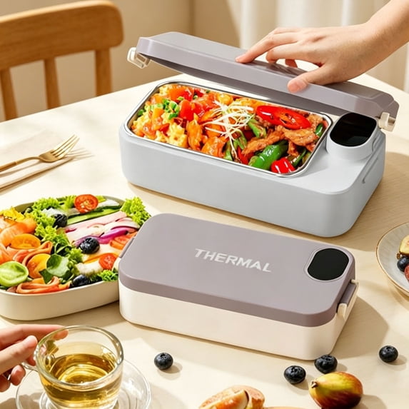 olkpmnmk 900ml Rechargeable Heated Stainless Steel Bento Box, 7200mAh Food Warmer Lunchbox With Stainless Steel Container, Digital Temperature Display, Adjustable Temp Heating Bento Box for Office