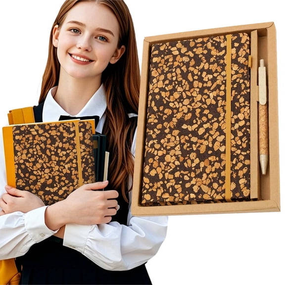 olkpmnmk A5 Cork Notebooks, PU Lined Journal Notebook, Lined Paper Journaling Notebooks with 100ml Pen, Thick Paper Notebooks, Soft Cover Notebooks for Work Office Making Plans Writing Classroom