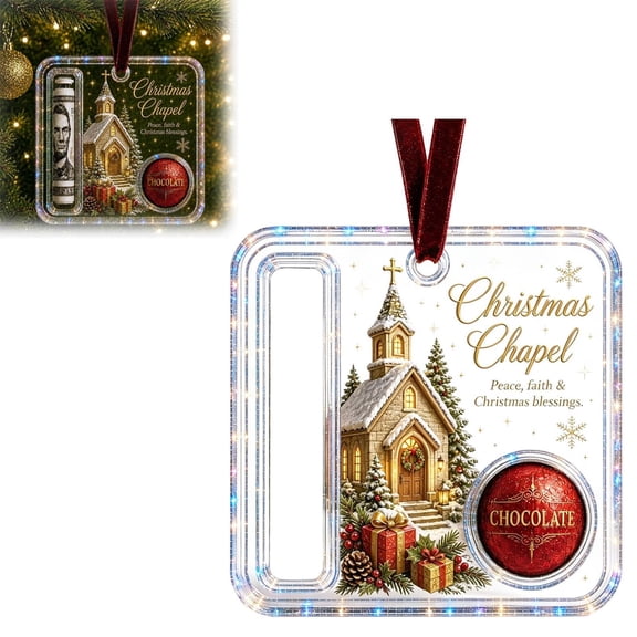 olkpmnmk Acrylic Christmas Cash Holder Christmas Cash Gift Ornament, Christmas Money Holder Ornaments, Christmas Chapel Church Winter Scene Print Christmas Money Holder Ornament for Family Friends