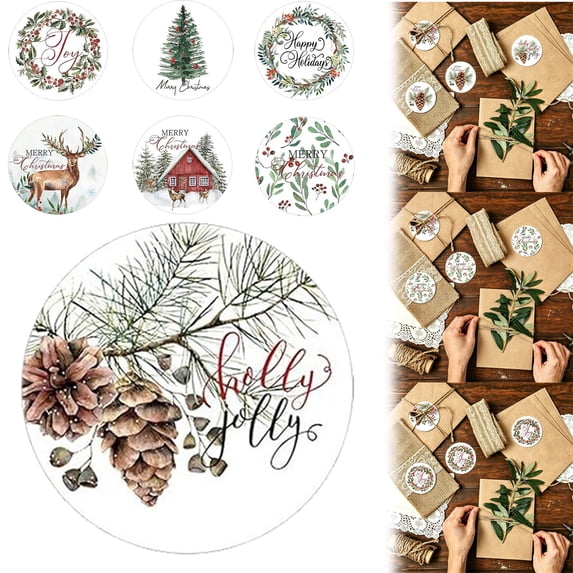 olkpmnmk Christmas Roll Stickers 500 Sheets, Vintage Watercolor Xmas Adhesive Sealing Stickers, Holiday Round Christmas Stickers for Crafts, Candy Bags, Gift Envelopes, Gift Box and Party Decor