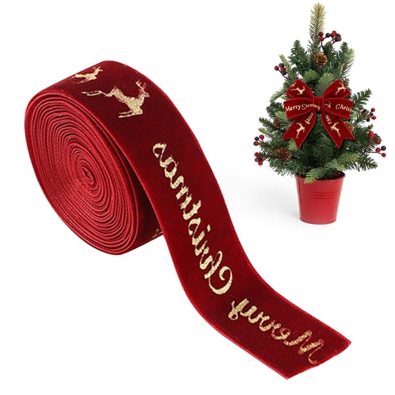 olkpmnmk Christmas Velvet Ribbon, Hot Stamping Printed Decorative Wired Ribbon Roll, Wired Edge Xmas Ribbon for Christmas Tree, Gift Wrapping, DIY Craft Bow Making, Wreath Garland Home Party Decor