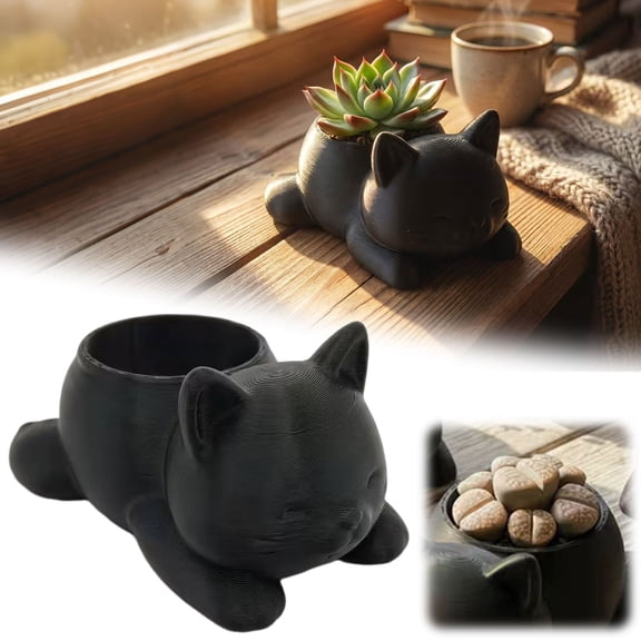 olkpmnmk Cute Plant Pots, 3D Printed Mini Cat Shaped Flower Pot, Indoor, Outdoor Plastic Animal Planter, Small Flower Pots for Home Decor and Office Desk Decoration, Gift for Women Men