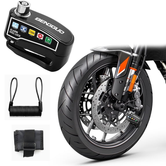 olkpmnmk Disc Brake Anti-Theft Lock, Heavy Duty Motorcycle Disc Lock, Portable Wheel Security Lock for Motorcycles, E-Bikes and Scooters Including 1.2m Reminder Cable for Scooter E