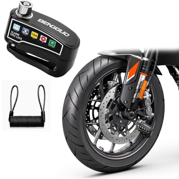 olkpmnmk Disc Brake Anti-Theft Lock, Heavy Duty Motorcycle Disc Lock, Portable Wheel Security Lock for Motorcycles, E-Bikes and Scooters Including 1.2m Reminder Cable for Scooter E