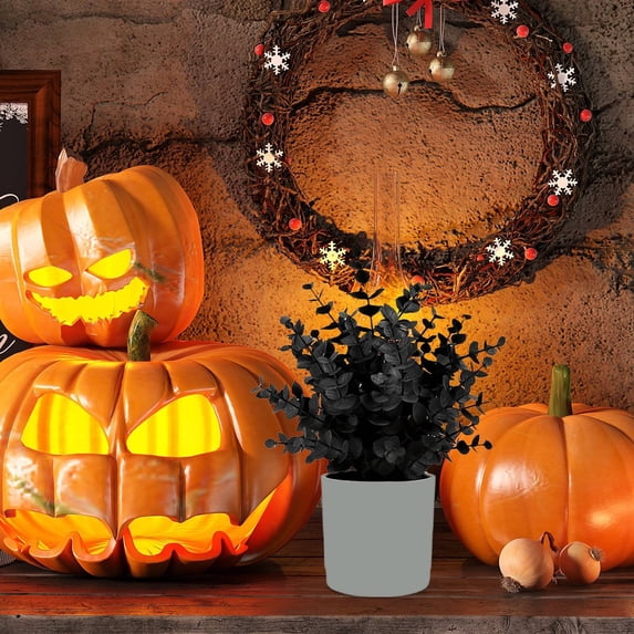 olkpmnmk Fake Plants, Artificial Plants Indoor, Black Fake Eucalyptus Small Fake Potted Plants, Artificial Plants for Halloween Shelf Desk Home Farmhouse Room Coffee Table Decor Bathroom Decor
