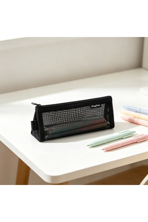 Grid Mesh Pencil Case, Clear Pencil Pouch, Travel Makeup Bag, Small Toiletry Bag with Handle and Zipper, Marker Pouch for College Classroom Teachers Office Supplies