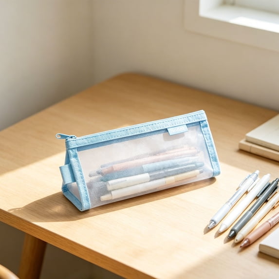 olkpmnmk Grid Mesh Pencil Case, Clear Pencil Pouch, Travel Makeup Bag, Small Toiletry Bag with Handle and Zipper, Marker Pouch for College Classroom Teachers Office Supplies