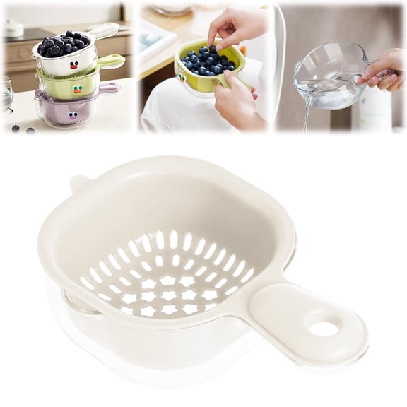olkpmnmk Kitchen Strainer Colander Bowl, Kitchen Layer Draining Basket with Handle, Fruit Rinser Strainer Container Vegetable Draining Basket for Mini Berry And Tomato Grape Washer, White
