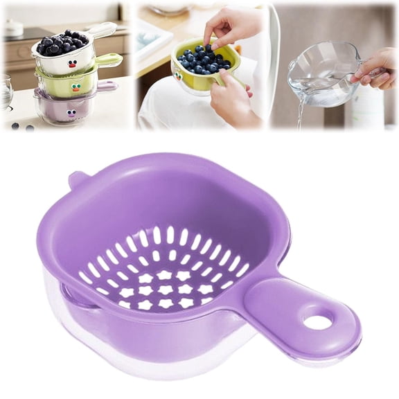 olkpmnmk Kitchen Strainer Colander Bowl, Kitchen Layer Draining Basket with Handle, Fruit Rinser Strainer Container Vegetable Draining Basket for Mini Berry And Tomato Grape Washer, Purple