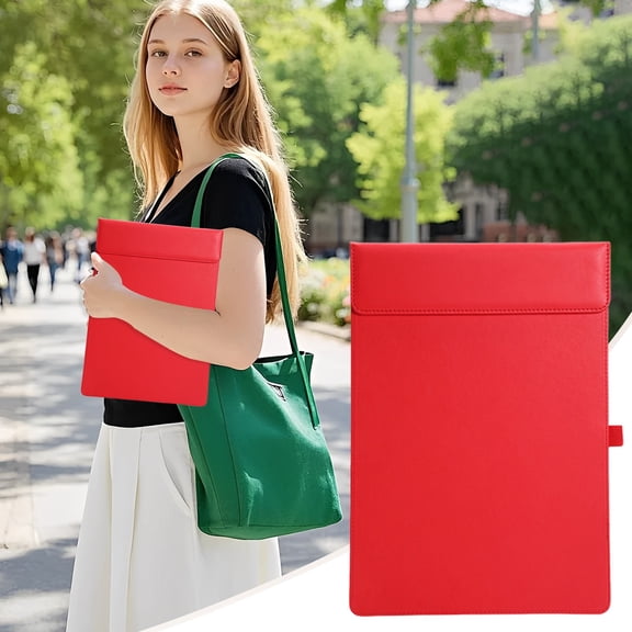 olkpmnmk PU Leather Folder, Faux Leather Portfolio Folder, Business Folder, Professional Business Portfolio Folder for Interview Resume Office Conference, Office Supplies, 9.5 "x13.5 ", Red