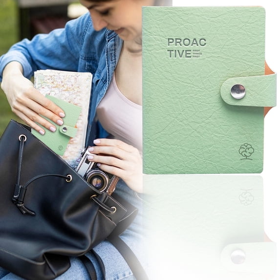 olkpmnmk PU Leather Notebook, A7 Classic Lined Journal Notebook, Leather Journal Notebook with Button, Daily Journal for Writing, Diary & Travel, Classroom, Office, Home Essentials, Green