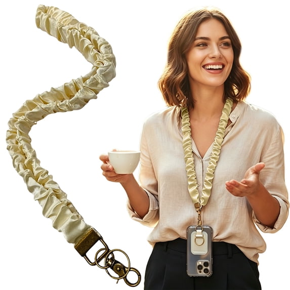 olkpmnmk Phone Lanyards, Handmade Ruched Fabric Phone Lanyard, Soft Ruched Wrist Neck Strap with Metal Clasp, Universal Cell Phone Lanyard for ID Badges,Card Holder, Car Key, and Most Smartphones