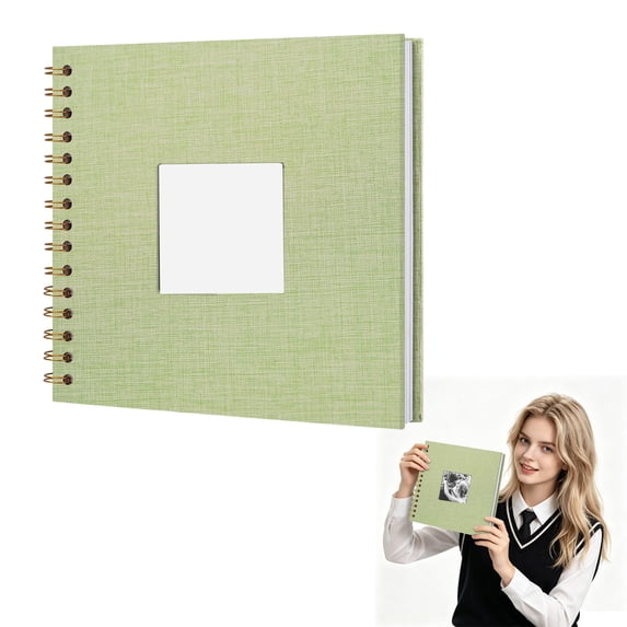 olkpmnmk Scrapbook Photo Album Linen Cover, Hardcover Pages Photo Album with Front Window DIY Blank Scrapbook Memory Book, for Travel Wedding Guest Book Christmas Newborn Shower, 8 x 8 Inch