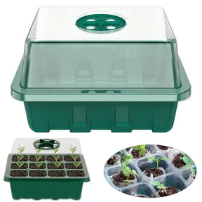 olkpmnmk Seed Starter Tray, 12 Cavity Seedling Germination Box, Heightened Seed Starting Tray with Transparent Drain Hole, Seed Starter Tray with Humidity Dome for Greenhouse Seeds Growing Starting