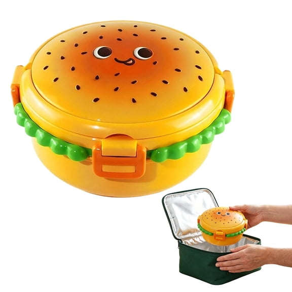 olkpmnmk Stainless Steel Lunch Box for Adults, Leak Proof Bento Box, Lunch Container, Hamburger Shaped Lunch Box with Stainless Steel Inner, Leak Proof Airtight Food Storage Container for Meal Prep